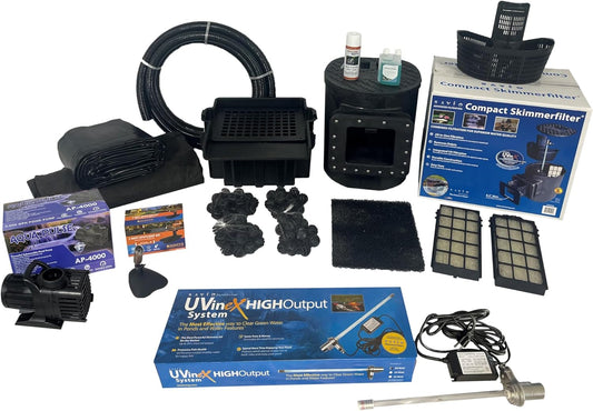 HALF OFF PONDS Savio Select 4,000 GPH Submersible Pump Pond Kit with 20' x 25' PVC Plastic Pond Liner, UV Clarifier for Water Garden & Koi Pond