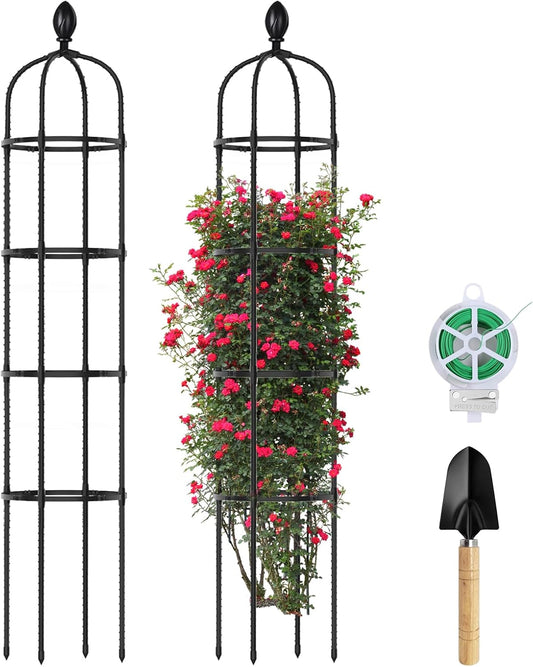 2 Pack 6Ft Tall Garden Obelisk Trellis for Climbing Plants Outdoor, Rustproof Plant Trellis Garden Tower Trellis for Potted Plant Climbing, Flowers Vegetable Cucumber Trellis