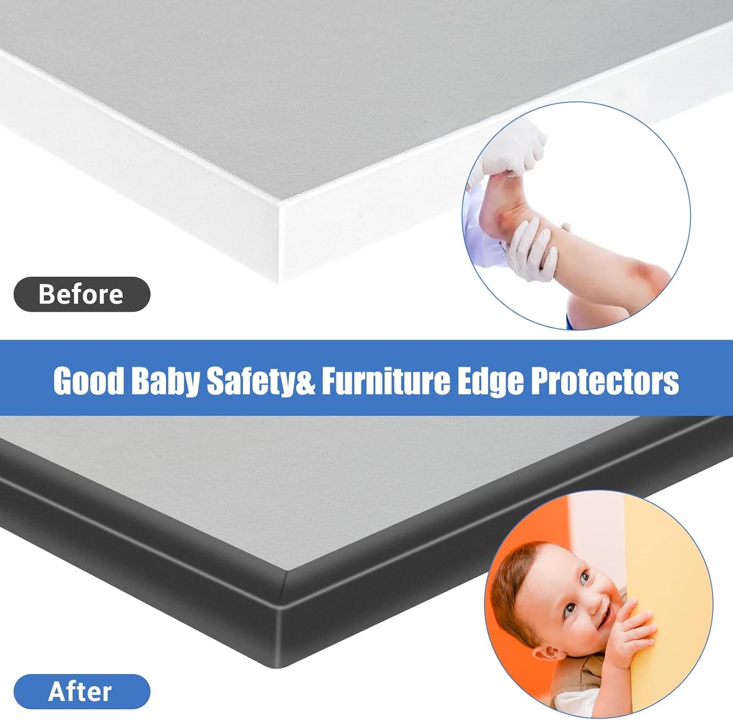 Rubber Edge Trim, Self-Adhesive U Channel Edge Protector for Plywood, Cabinet, 7/8" Wood Edge Banding, Flexible Furniture Repair, EPDM Material, Fit 7/8"(22mm), Length 10Ft, Black