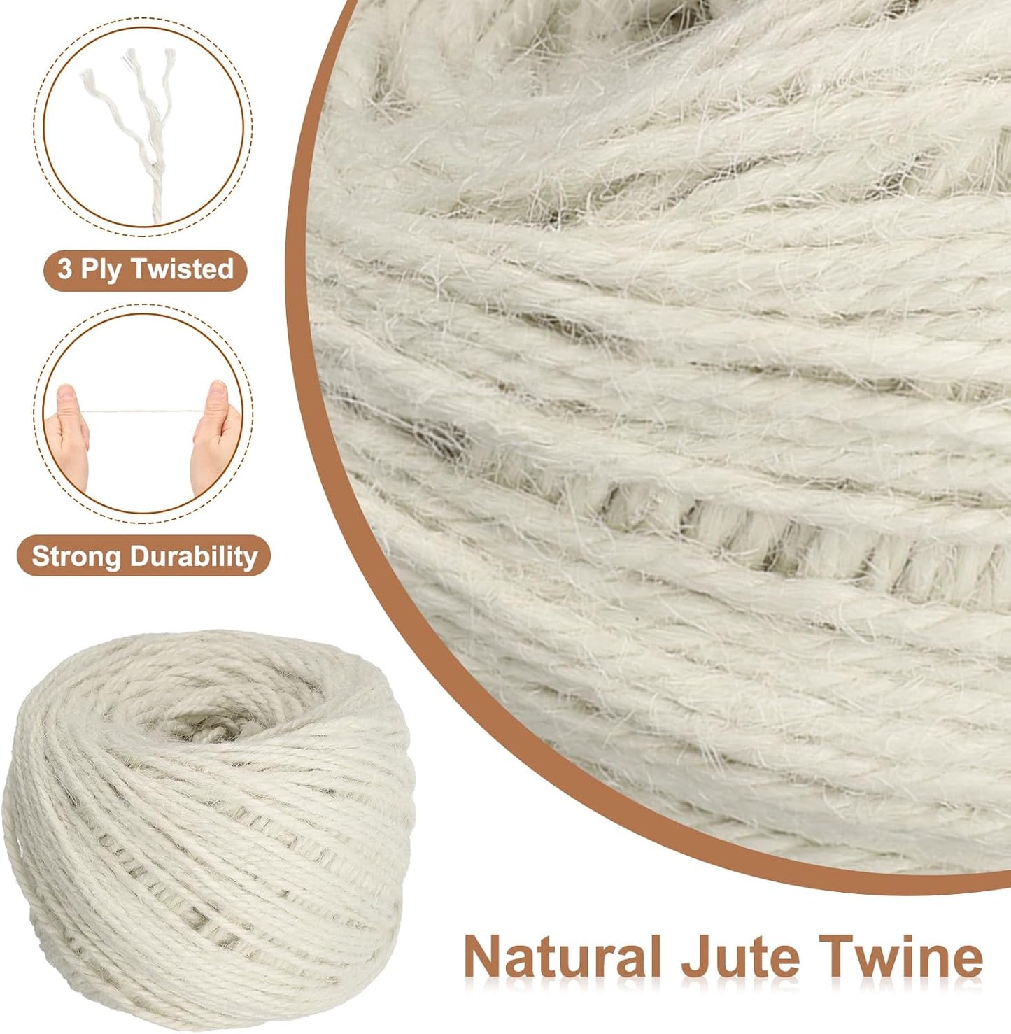 uxcell 328 Feet Natural Jute Twine String,3mm Thin Garden Twine Rope Colored Plant String Cord for DIY Art Crafts Gift Wrapping Decoration Packing Gardening Plant Hanger,White
