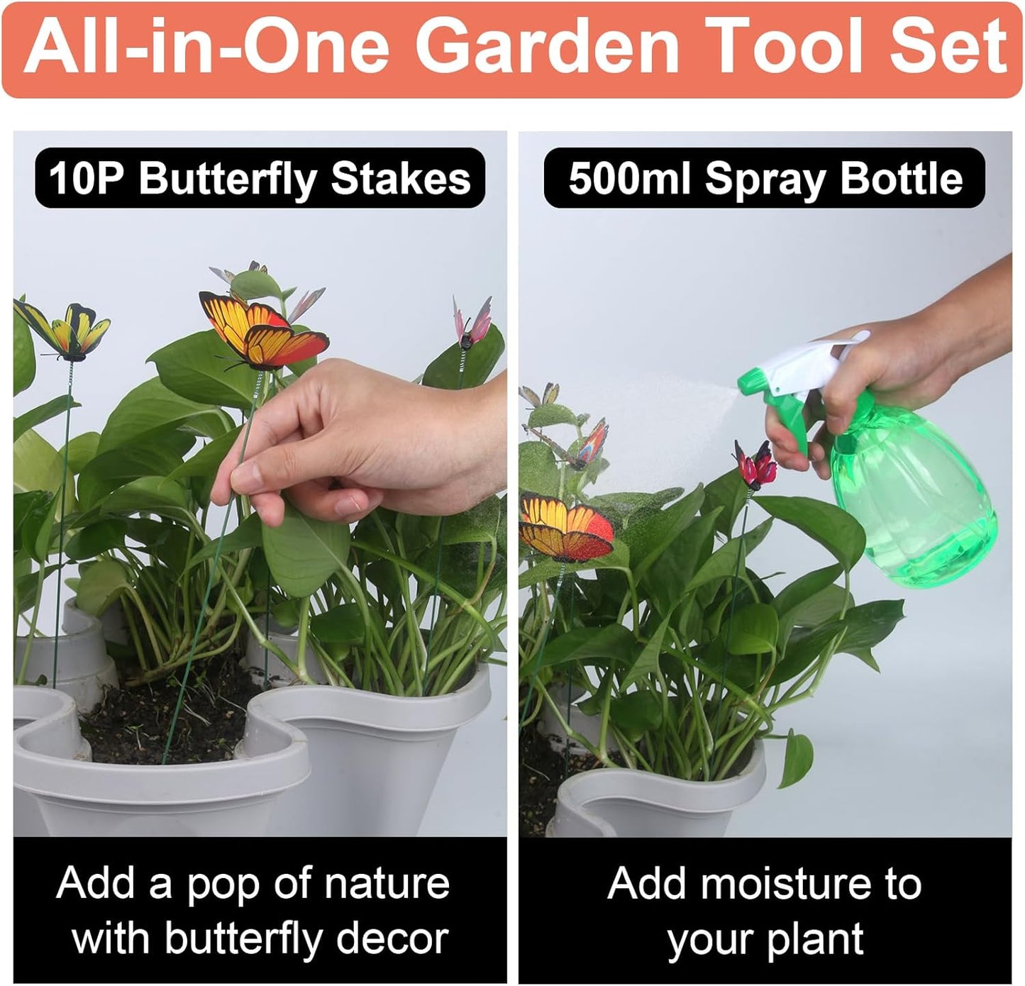 Vertical Planter, 6 Tier Stackable Strawberry Planter with Garden Tool Set, Movable Indoor/Outdoor Garden Herb Pot for Growing Vegetables and Succulents, Gray