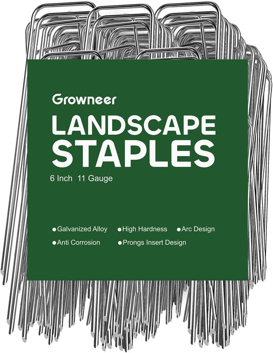 GROWNEER Landscape Staples Anti-Rust, 6 inch 200pcs Garden Staples, Galvanized Tent Stakes SOD Pins Yard Stakes for Securing Weed Fabric Barrier, Ground Cover, Artificial Turf, Dog Fence