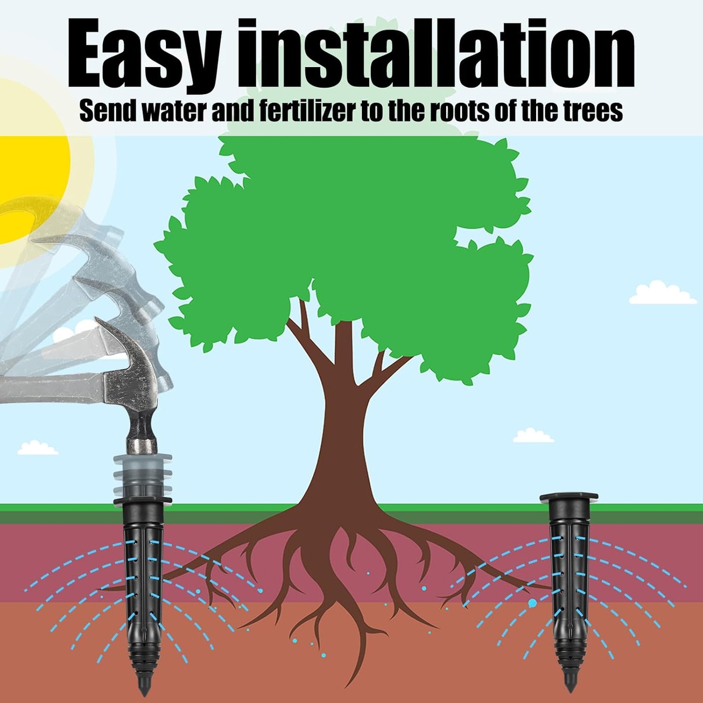 9 Pack Garden Watering Stake Large UV-Protected ABS Plastic Deep Root Irrigation Spike for Trees, Shrubs, Bushes, Shrubs, Flowers, Fruits, Vegetables, Potted Plants (8 Inch)