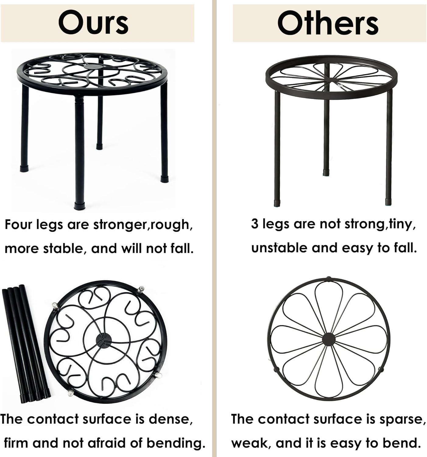 HAINARverS Metal Plant Stands 5-Pack, Heavy Duty Rustproof Iron Corner Flower Pot Stand Holder,Round Supports Display Rack Tiered Plant Stand Shelf For Indoor And Outdoor Multiple (Black)