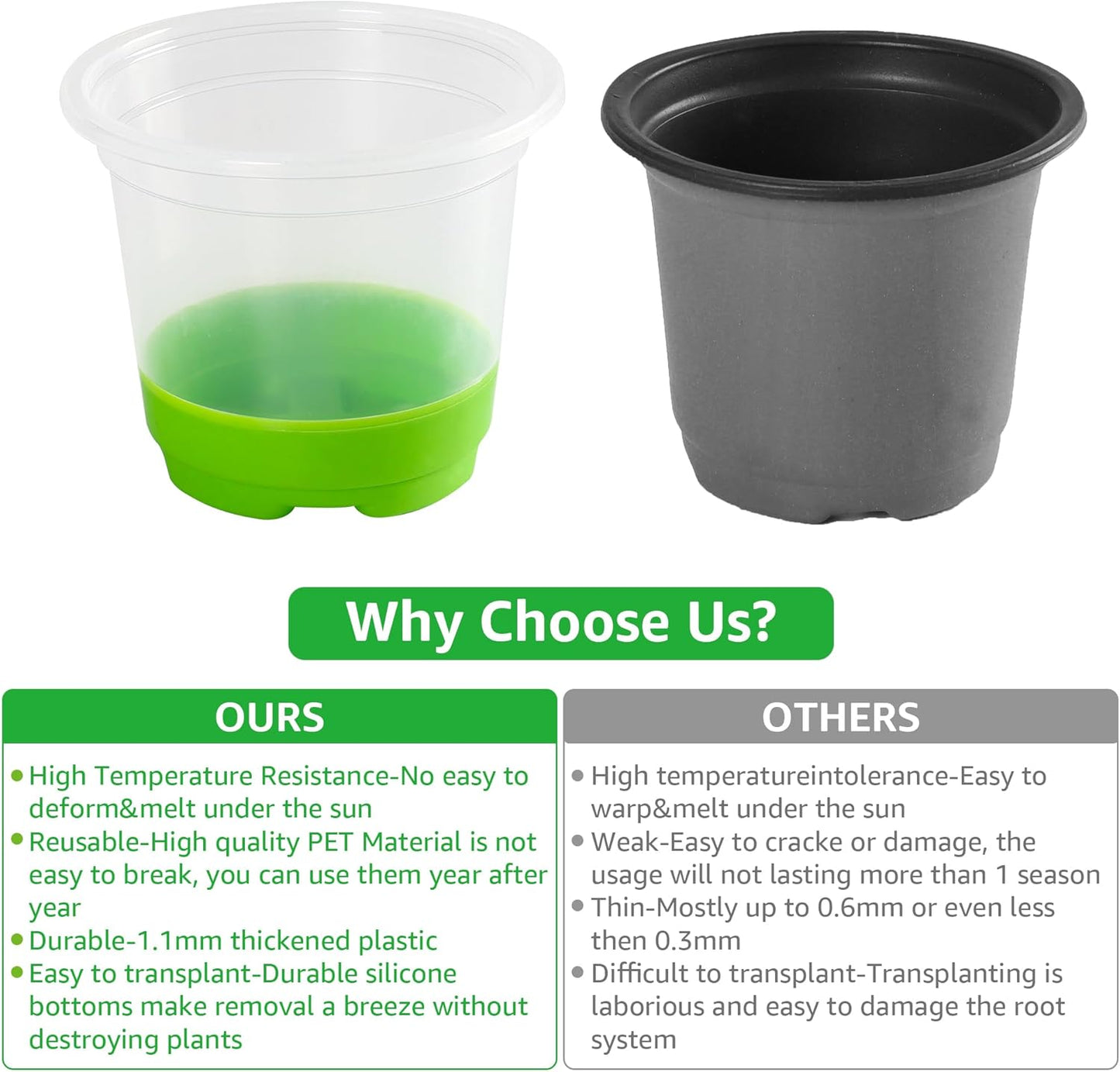 MIXC 60 Packs 4 Inch Reinforced Nursery Pots with Silicone Base for Easy Transplant, Variety Pack Plastic Plant Pot Seedling Planter Seed Starter Flower