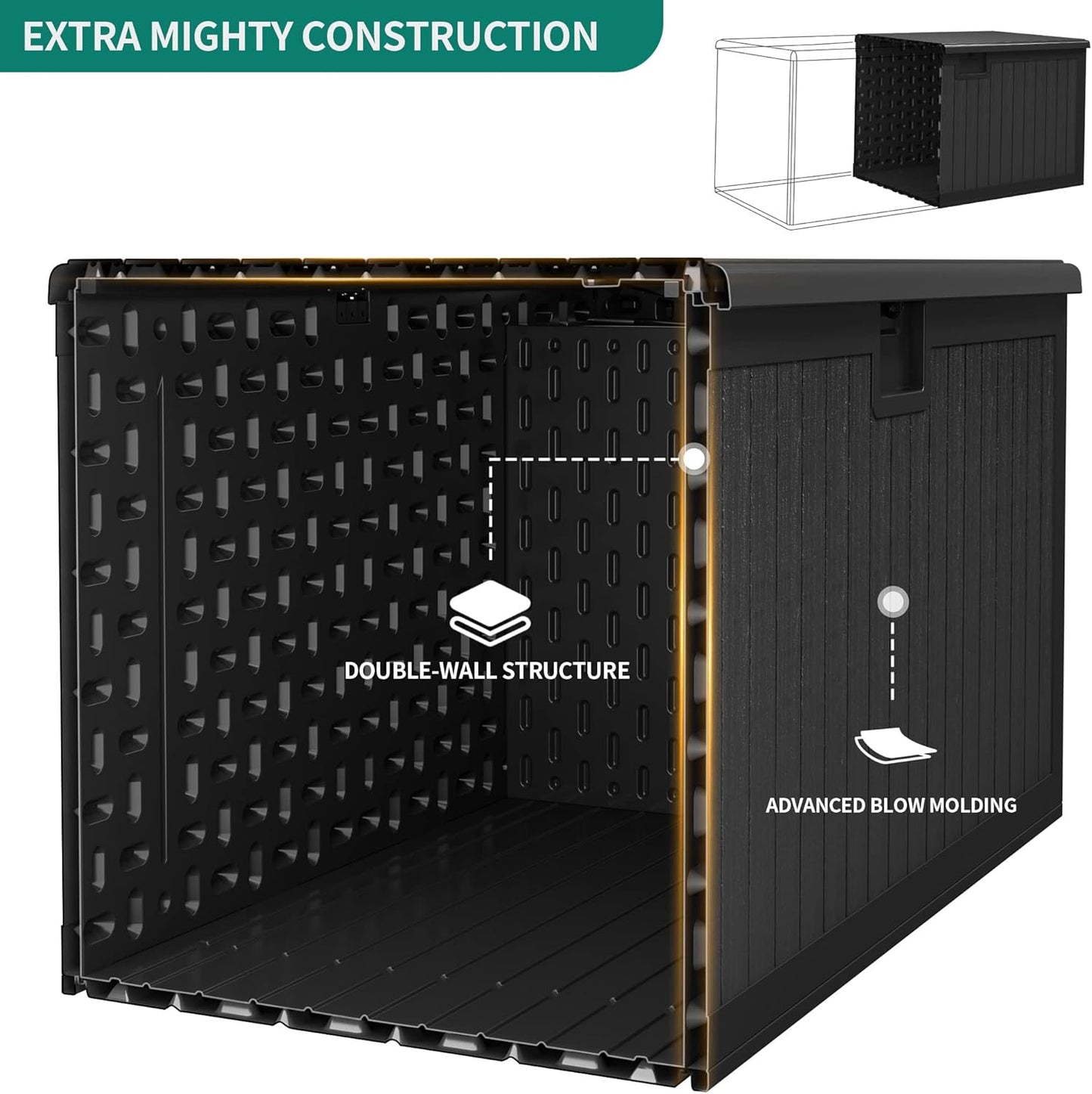 YITAHOME 150 Gallon Double-Wall Deck Box with Side Handles, Outdoor Large Storage for Patio Furniture Cushions, Garden Pool Accessories, Water Resistant & Lockable