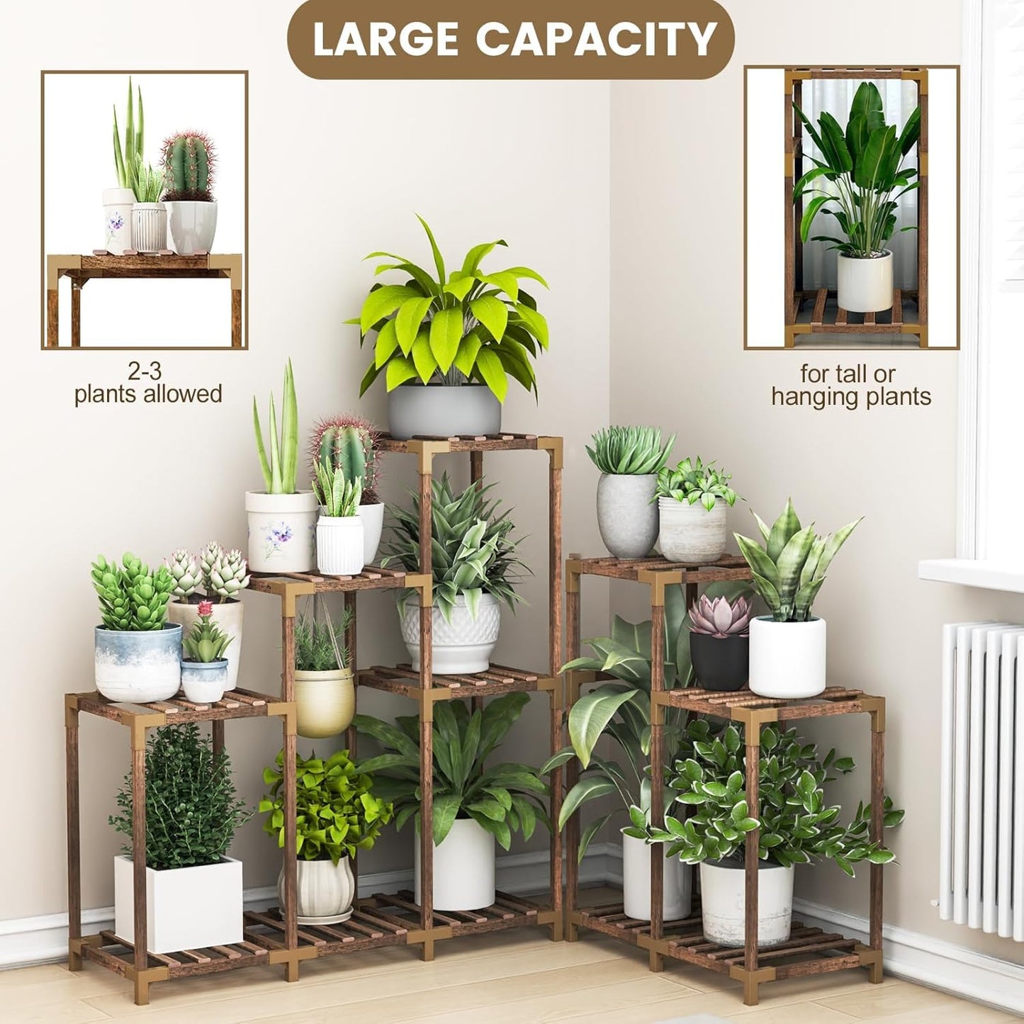 HOMKIRT 12 Tier Corner Plant Stand with Grow Lights for Multiple Plants, Tiered Plant Shelf Indoor Plant Holder Rack Flower Stand for Living Room Balcony Patio Porch Garden