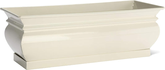 H Potter Herb Pots Indoor Planters with Drainage and Tray White Succulent Planter Window Sill Box Large Rectangular Outdoor Kitchen Flower Pot Garden Succulents Plants Ivory