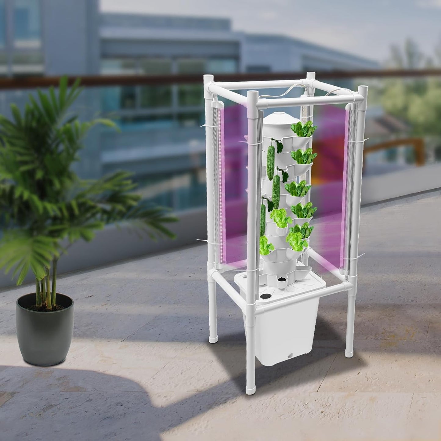 Hydroponics Growing System Kit, 30-Plant Tower Garden Vertical Planter Germination Kit with Grow Light&Water Pump, Herb Garden Planter Indoor Kit, Hydroponic Growing Tower for Indoor Gardening (White)