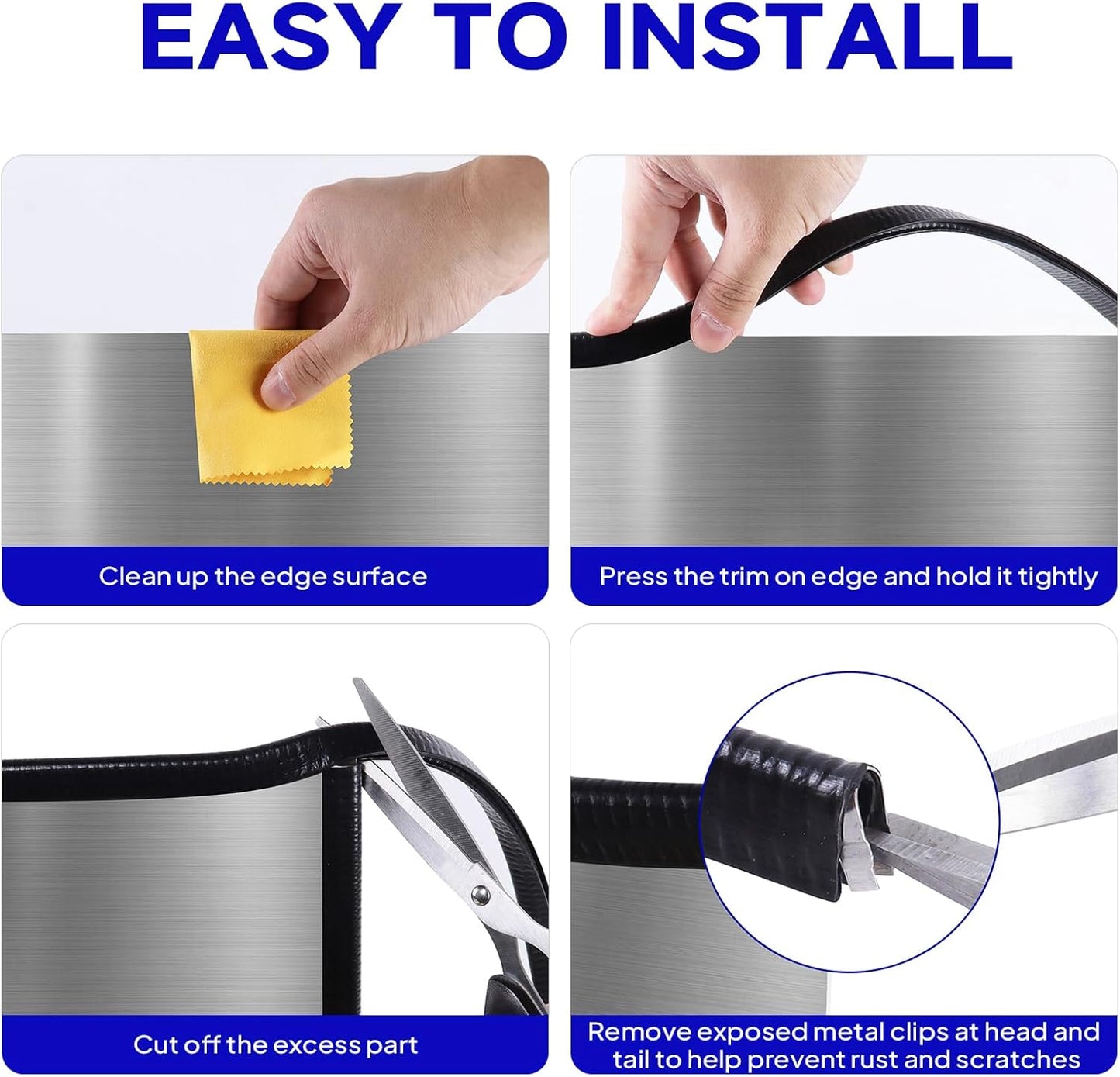 Rubber Edge Trim, U Channel Edge Trim with Metal Clips Edge Guard Protector, PVC Rubber Seal Strip for Sheet Metal, Car Doors, Hatches, Table Corners, Fit 3/64" to 1/4"(1.2mm-6.4mm), 48Ft, White