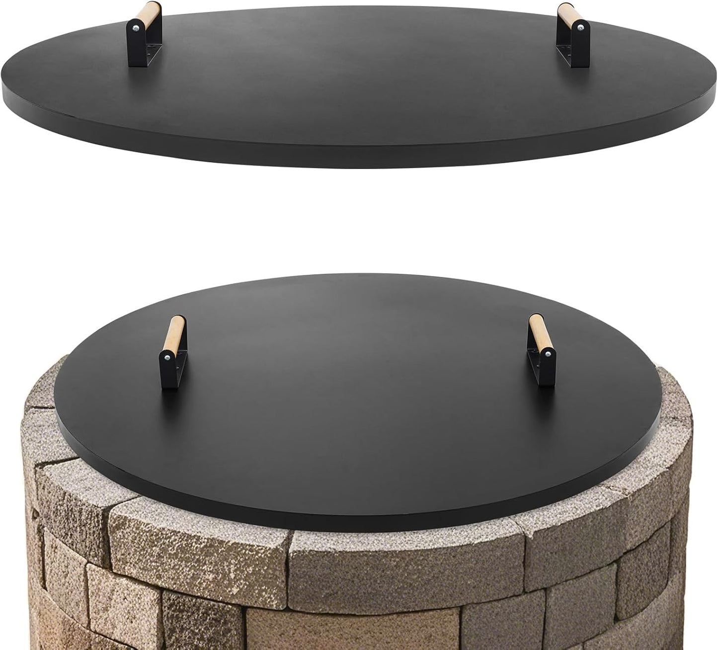 1MORE Fire Pit Lid Round 36" - Metal Firepits Cover with Wooden Handles for Patio Firepits,Rust Resistant 1.5mm Fire Pits Metal Lid, Firepits Accessory, Fire Pits Cover Round, All-season Protective