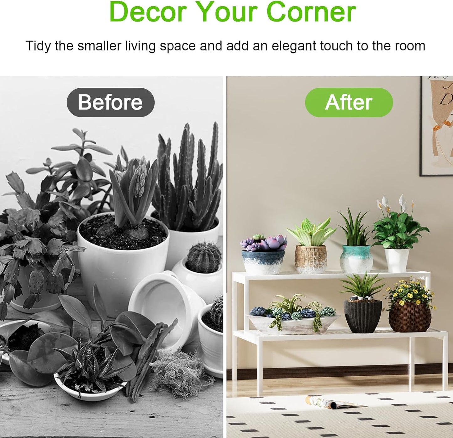 aboxoo Metal Plant Stand Metal 2 Tier Potted Multiple Flower Pot Holder Plant Shelf Indoor Plants Multiple,Outdoor Heavy Duty Planter Display Shelving Unit for Patio Garden Corner Balcony,Living Room(White)