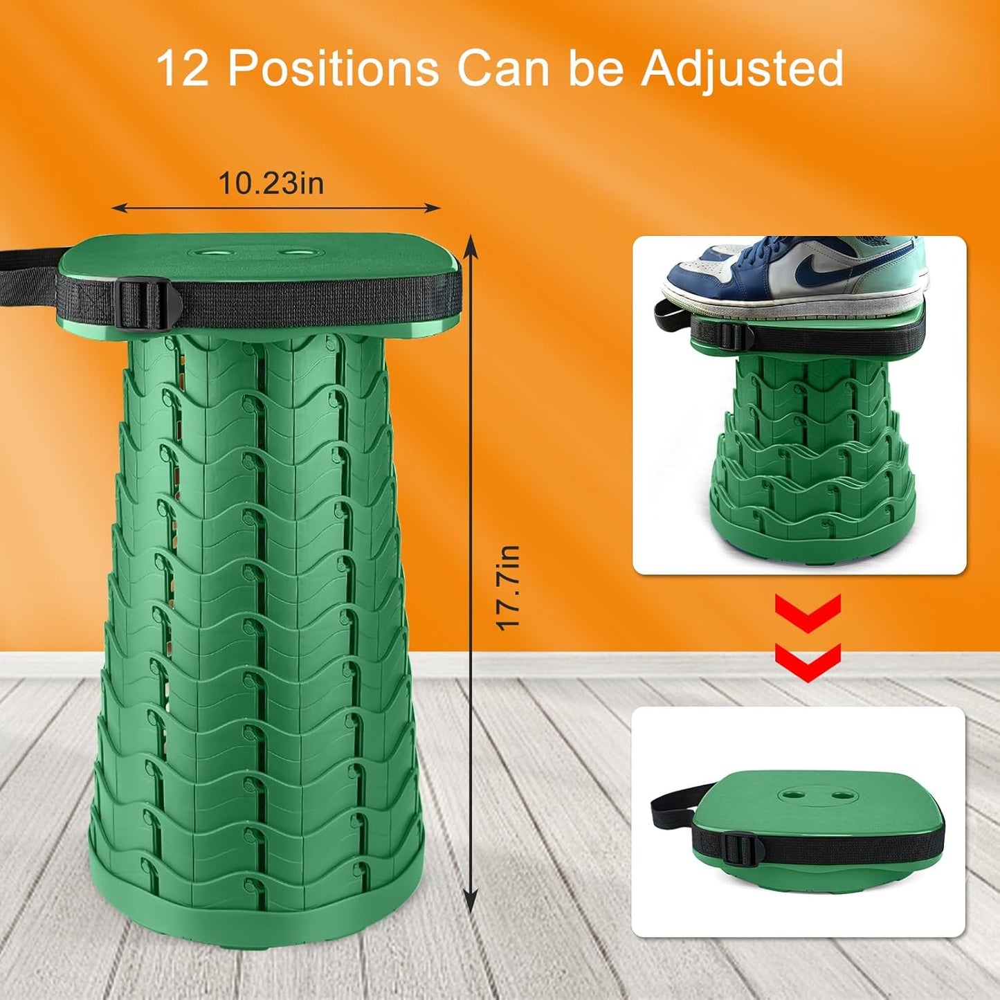 Collapsible Camping Stool Seat, Square Portable Telescopic Stool, Lightweight Sturdy Foldable Stool for Camp Fishing Picnic