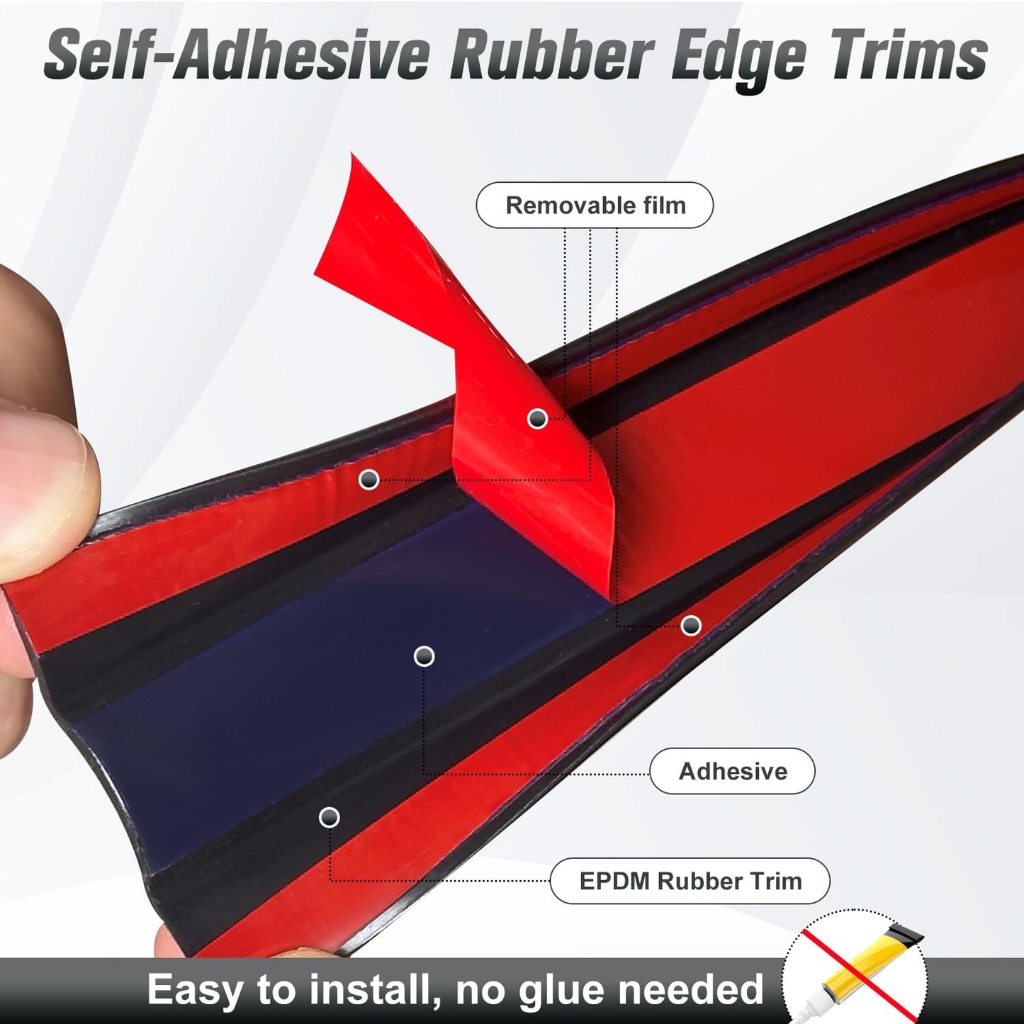 Rubber Edge Trim, 1-3/4 inch Wide U Channel Edge Trim, Big Size U Shaped Trim, Self Adhesive Edge Banding for Plywood, Woods, Doors, Shelf, Cabinet, Countertop, Length 20Ft, Black Gloss Finish