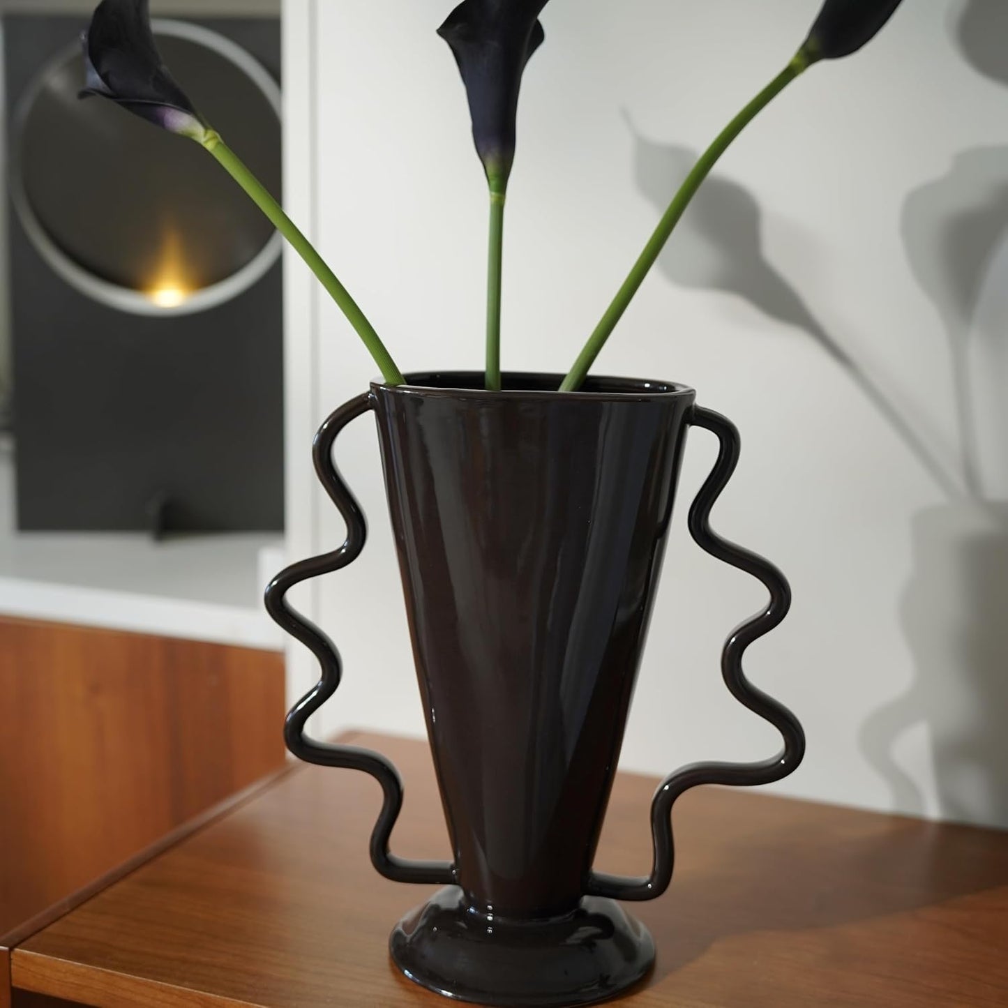 Wild Works Dark Brown Rotary Vase, 9.85” Tall Vintage Decor Vases Medieval Flower Vessel Living Room Entrance Personalized Simple Wabi Sabi Decorative Ornament Ceramic Ornament