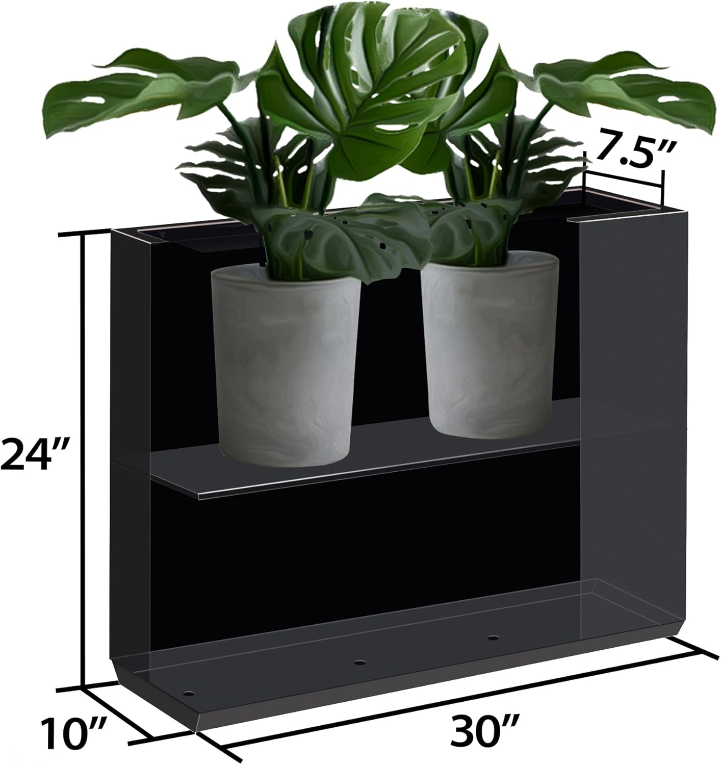 Metallic Heavy Outdoor Planter Box, Span Planter, Long and Tall Divider, 30Lx10Wx24H, Black with Gold Rim, 30.8 Pounds