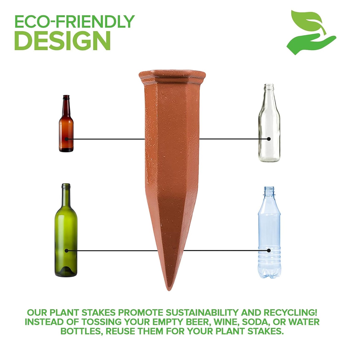 Modern Innovations Ceramic Terracotta Self Watering Spikes (10 Pack) Vacation Automatic Plant Waterer Devices, Indoor/Outdoor Planter Insert, Terra-Cotta Stakes for Potted Plants, Auto-Water System