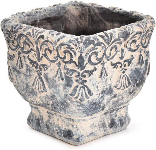 Sungmor 6.5 Inch Cement Plant Pot for Plants, Succulent Planter with Embossed Design, Vintage Concrete Flowerpots with Drainage Hole, Decorative Orchid Houseplant Pot Indoor Outdoor Plant Container