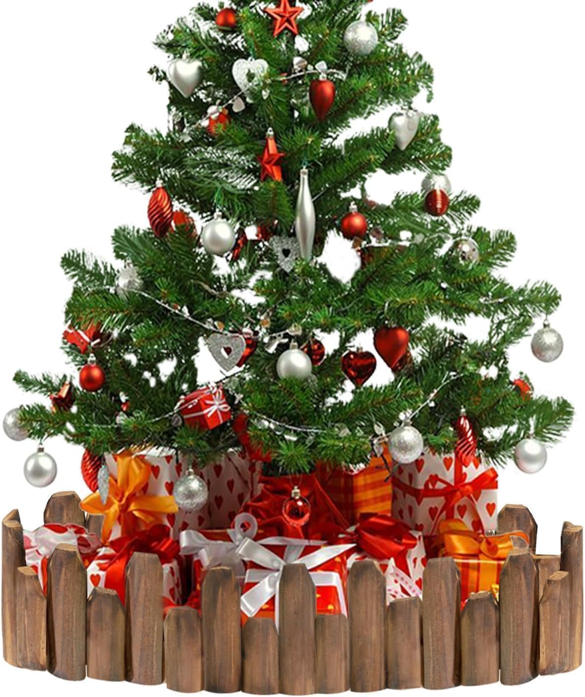 Wood Garden Edging for Landscaping – Staggered Half-Round Wooden Fence Border, Rustic Flower Bed Edging, Natural Pine, 7.9” x 4ft, Outdoor Garden Decor (2 Pack)