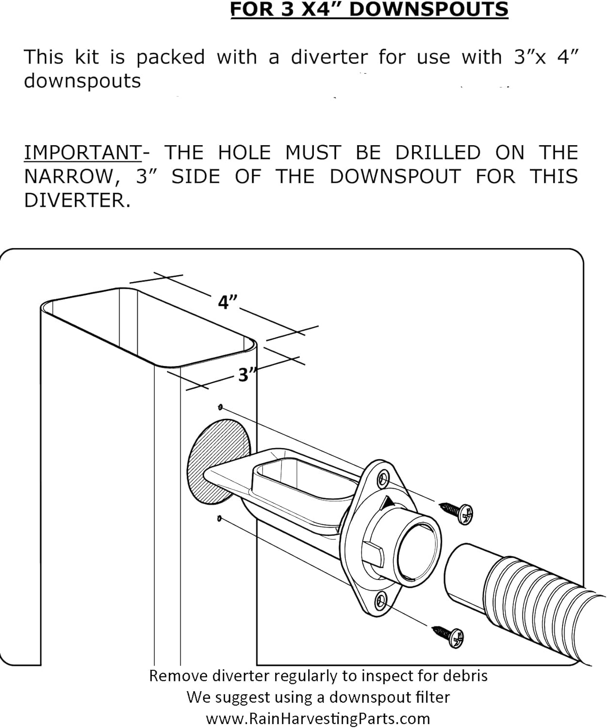 EarthMinded FlexiFit Diverter Upgrade for 3 x 4 Inch Rectangular Downspouts - For New or Existing Installations - Easy to Install - Catch Rain Water for Outdoor Chores