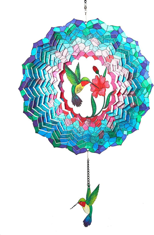Wind Spinners Hanging, 12 Inches 3D Kinetic Hummingbird Wind Spinner for Yard and Garden Decor Stainless Steel Indoor Outdoor Decor Laser Cut Art Garden Metal Wind Sculptures & Spinners Decorations