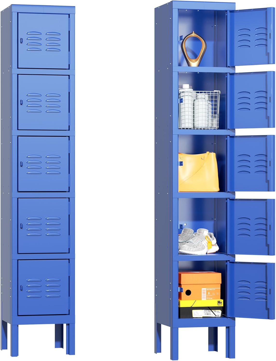 Greenvelly Metal Locker - Five Tier Box, Blue, 5 Door - Ideal for Office, School, Gym, and Corridor Storage