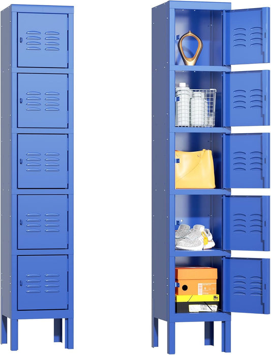 Greenvelly Metal Locker - Five Tier Box, Blue, 5 Door - Ideal for Office, School, Gym, and Corridor Storage