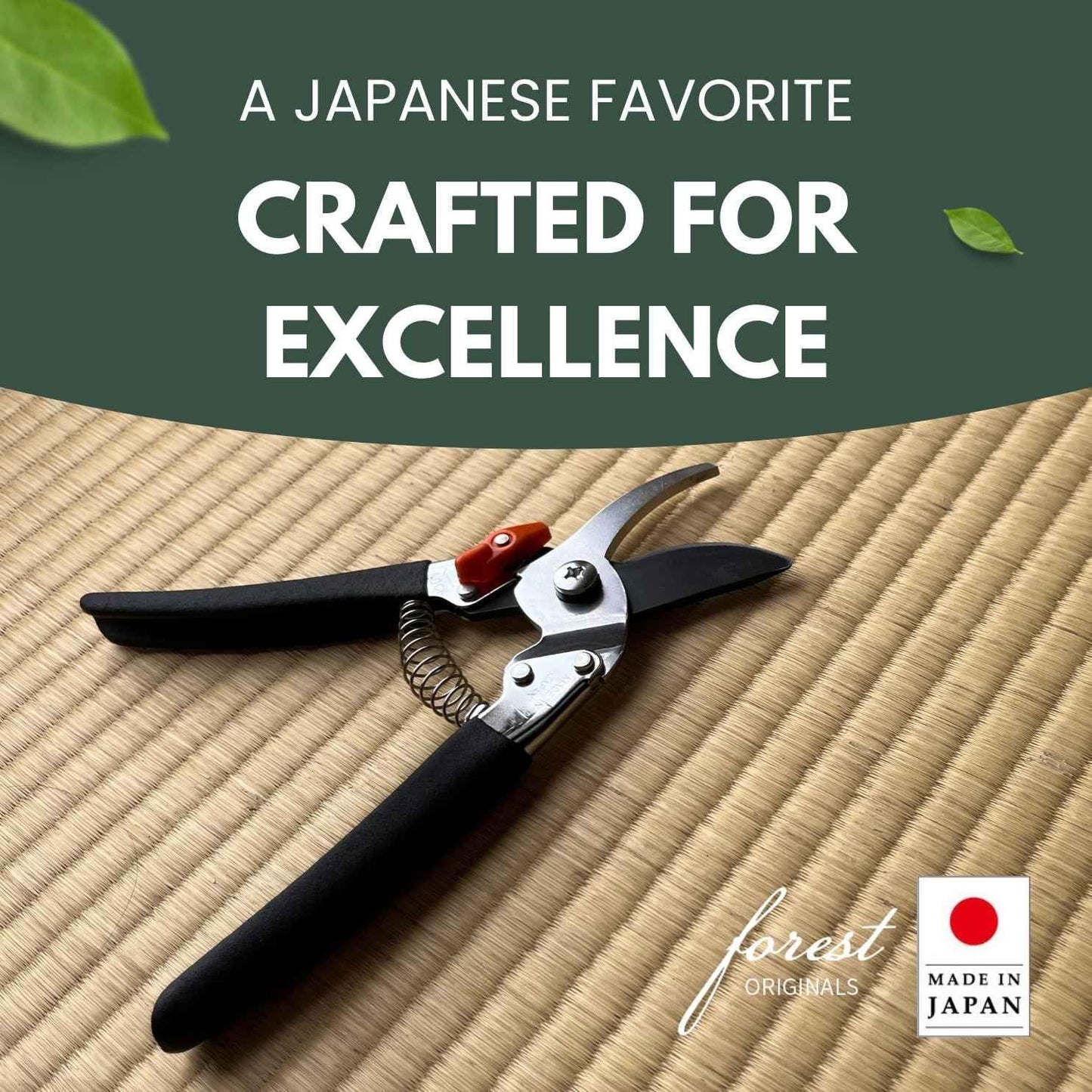 Saboten 7.9-Inch Bypass Pruning Shears, Fluorine-Coated High-Carbon Steel Blade, Ergonomic Non-Slip Grip Hand Pruner, Made in Japan, forest Originals