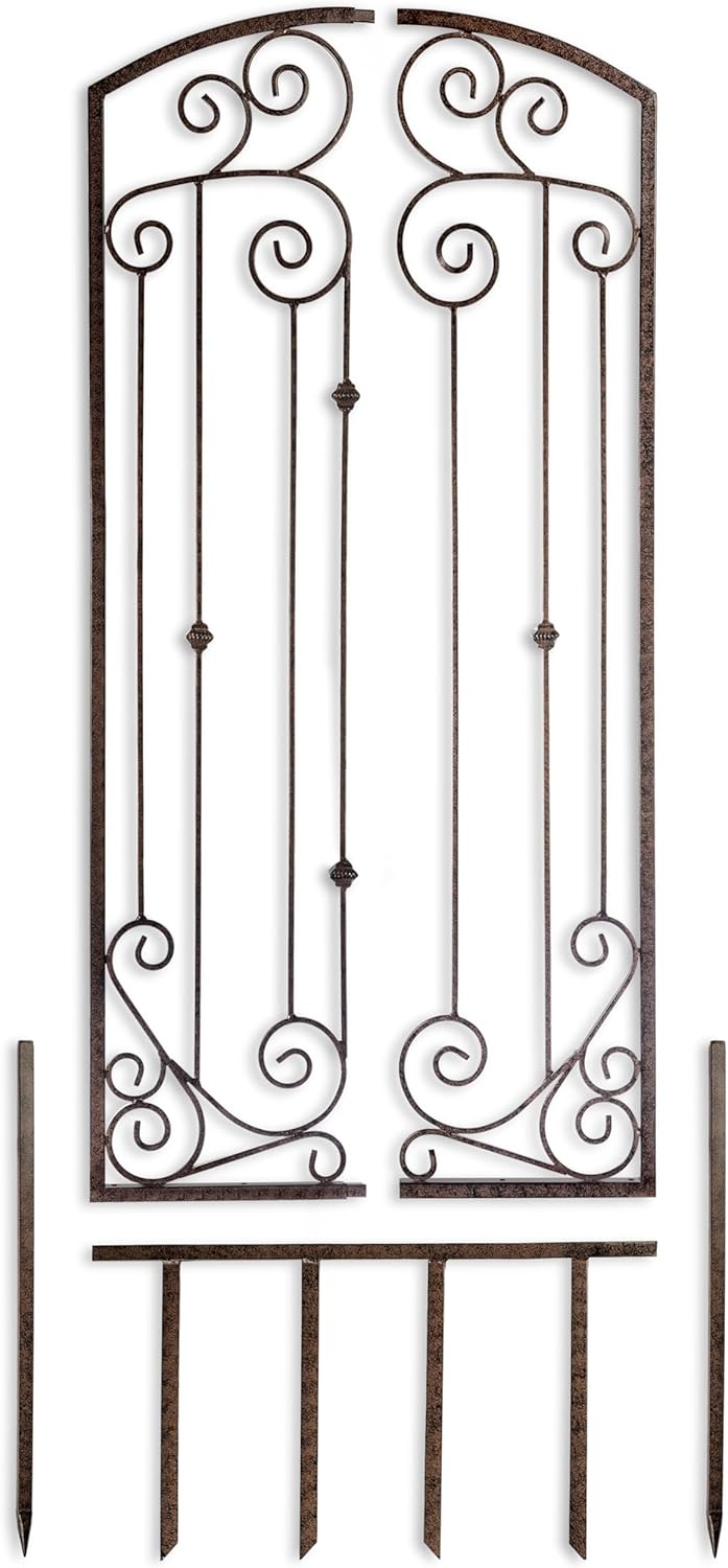 H Potter Garden Metal Wall Art or Trellis for Climbing Plants Outdoor Panel Roses Vines Privacy Includes Brackets for Hanging