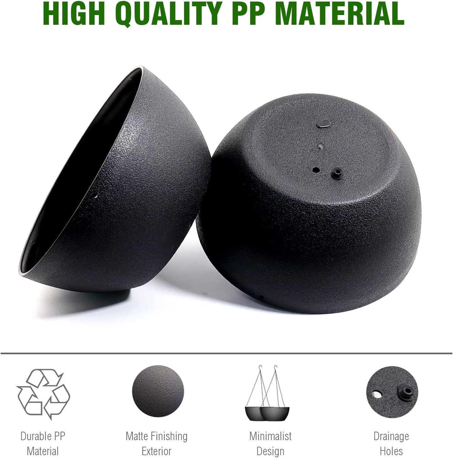 13 inch Large Hanging Planters Plant Pots for Outdoor Indoor Plants with Drainage Holes and Chain, 2 Pack Round Hanging Flower Pots for Garden Home Porch Decor, Black