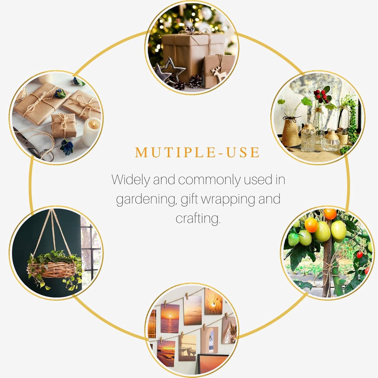 Garden Twine 3mm, 328 Feet Natural Jute Twine for Garden, Crafts, Gifts Wrapping, Packing and Home Decor