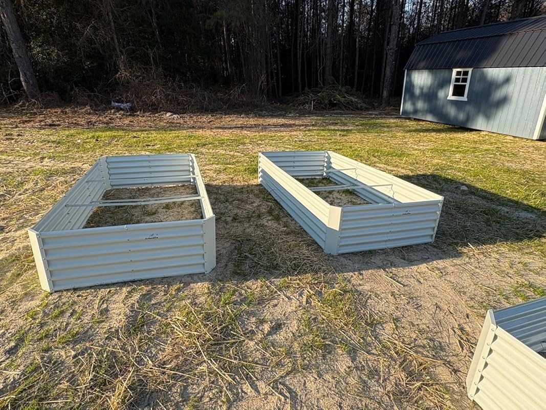 A ANLEOLIFE 8-Pack 8X4X1.5ft & 74x74x18 in Deep Root Galvanized Raised Garden Beds Outdoor for Planting Vegetables Flowers Herb, Antique White