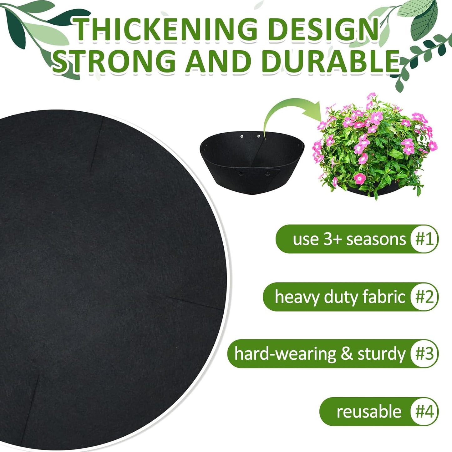 14Inch Round Fabric Planter Liners (4pcs), Felt Flower Pot Liners for Hanging Baskets, Planter Liner for Garden Flower Vegetables Plant Indoor/Outdoor (Black)