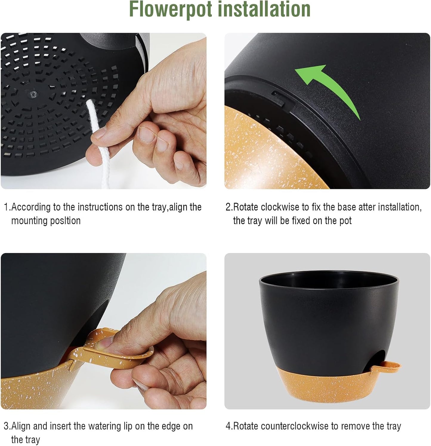 10 inch Self Watering Pots, 2 Pack Plastic Planters with Mesh Drainage Holes for Garden Plants and Flower, Plants Pots with Deep Reservoir for Indoor Outdoor Plants, Black with Brown