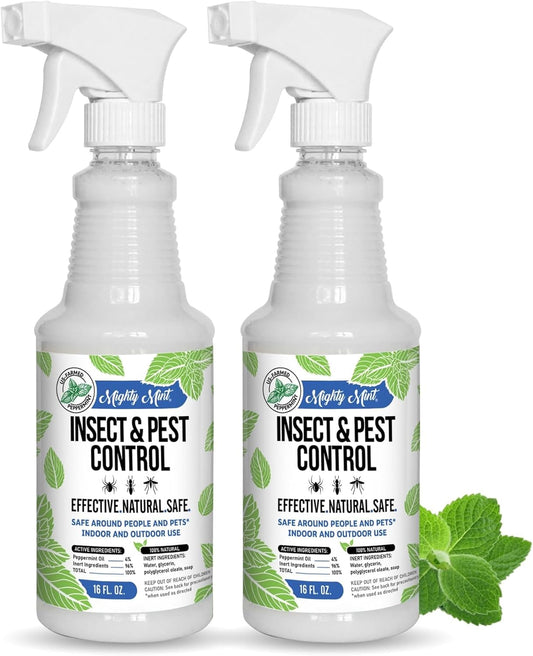 Mighty Mint Peppermint Oil Insect Repellent Spray – Natural Indoor & Outdoor Bug Control for Spiders, Ants, Roaches, and More – Plant-Based, Extra-Strong Formula - 16 oz (Pack of 2)