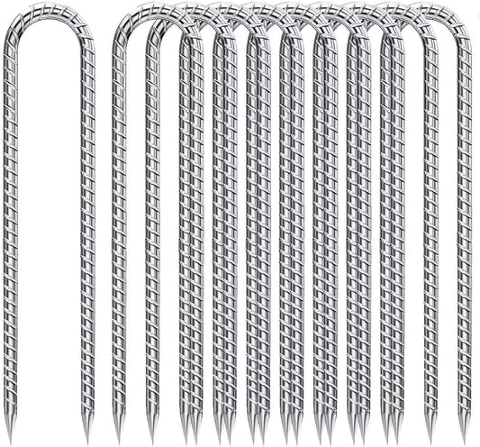 Rebar-Stakes-12-Inch-U-Shaped, Ground Stakes Heavy Duty for High Winds Galvanized Anti-Rust 10pcs Metal Stakes for Ground Heavy Duty Ground Anchors for Garden Dog Fence Chicken Coop Water Pipe
