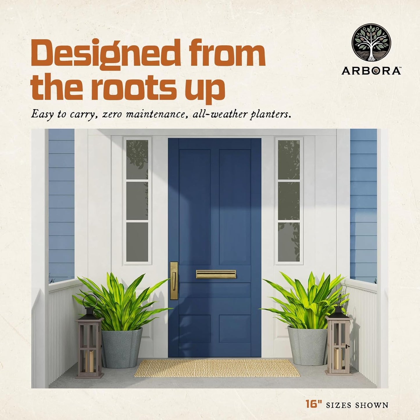 ARBORA 20" Monaco Square Polyresin Indoor and Outdoor Planter with Stone Blend Concrete Gray Finish - Durable, Weatherproof, Lightweight, Large Plant Pot for Patio, Garden, Deck, Entryway