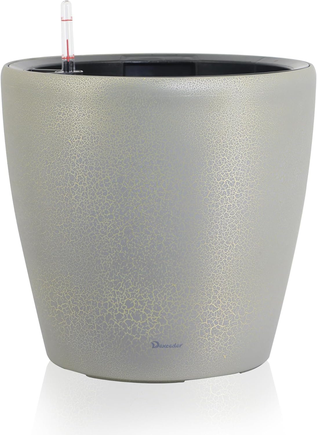 Dexceder 15x14 Self Watering Planter with Wheels Indoor Outdoor, Inner Pot Design, Thickened Large Floor Standing Flower Plant Pot with Water Level Indicator (Grey Gold Crackle)