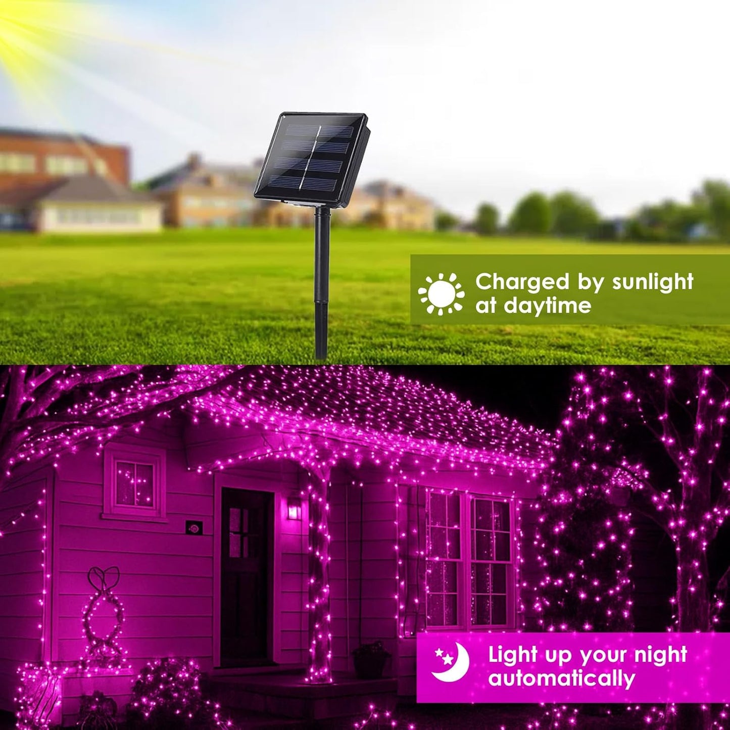 Solar String Lights Outdoor, 2-Pack Total 80FT 200 LED Solar Christmas Twinkle Lights Outside Waterproof Copper Wire 8 Modes Solar Fairy Lights for Garden Tree Party Birthday Christmas Decor (Pink)