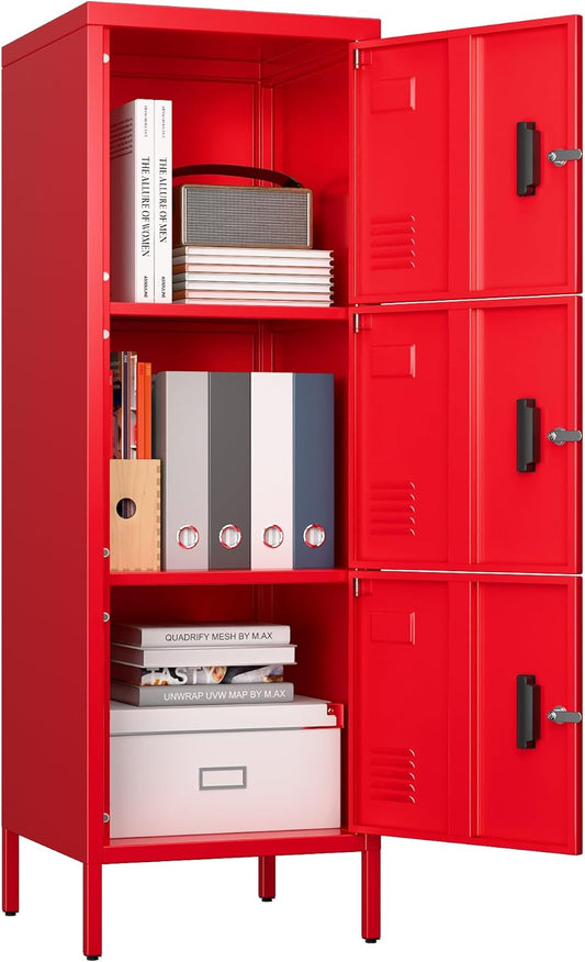 Metal Storage Locker with Ventilation Holes, Metal Storage Locker with Lock and Card Slot for School, Office, Home,47.3" H x 15.8" W x 15.8" D,Assembly Required,Red