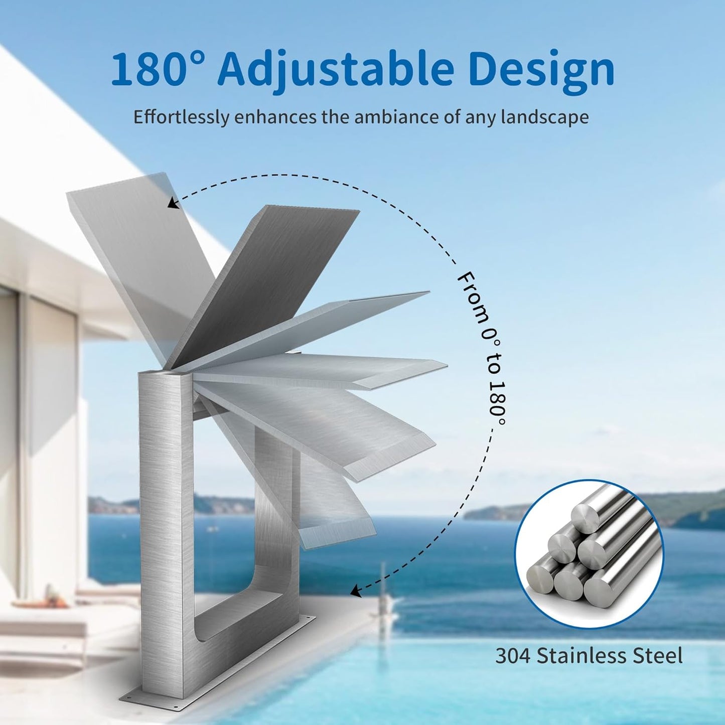180° Rotating 304 Stainless Steel Waterfall Spillway, Swimming Pool & Garden Cascade Waterfall Fountain with Adjustable Spray Direction and Angle for Upscale Resorts, Luxury Residences