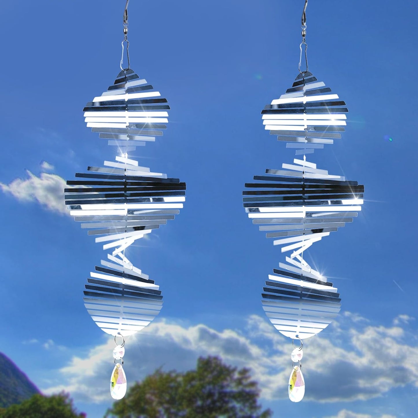 Wind Spinners Outdoor – Colorful Garden Wind Spinners & Yard Decorations, Outside Wind Chimes for Garden Decor, Birthday Gifts for Women (Helicoid-Silver, 7.8 inch)