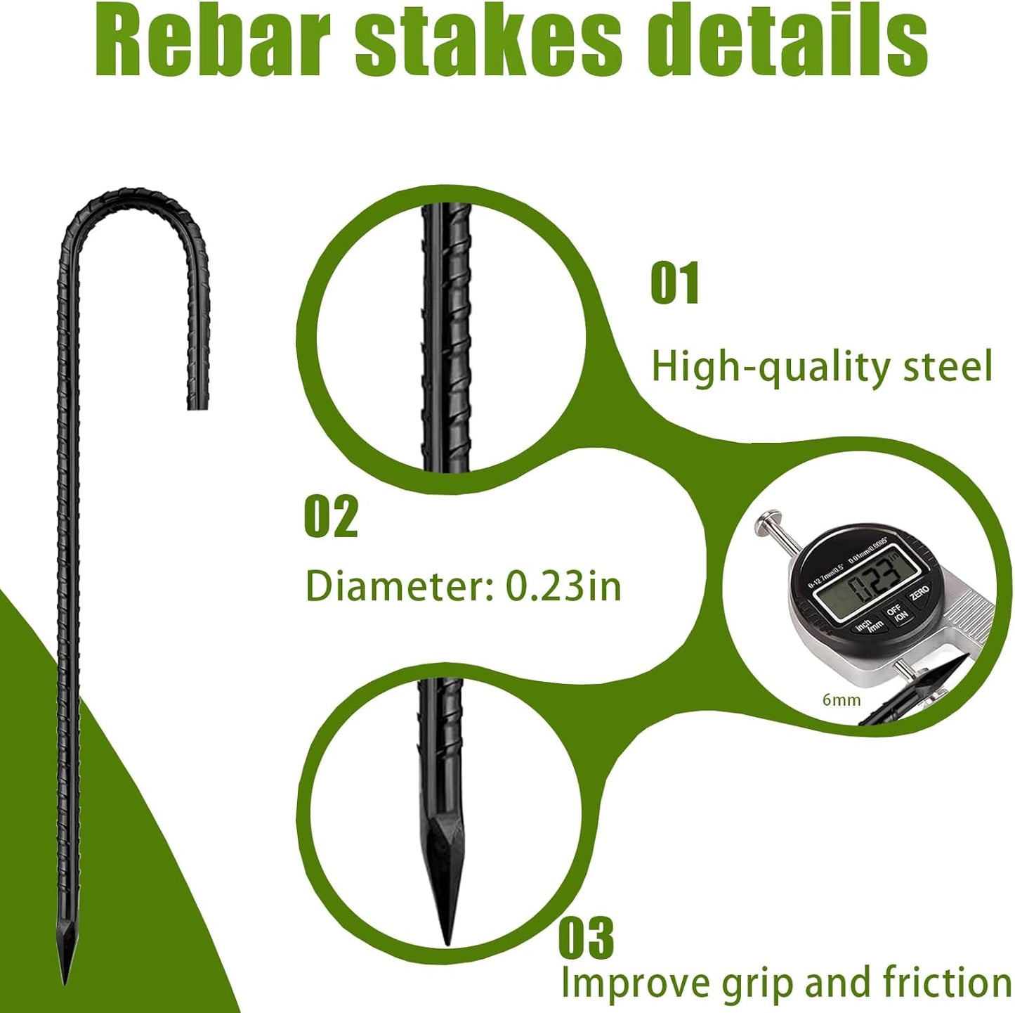 Rebar-Stakes-12Inch,J Hooks Ground Stakes Anchors for Gardening Black Coated Ground Stakes 10pcs Anti-Rust Heavy Duty Dog Fence Fixed Water Pipes Soccer Goals Tent Camping Trampoline