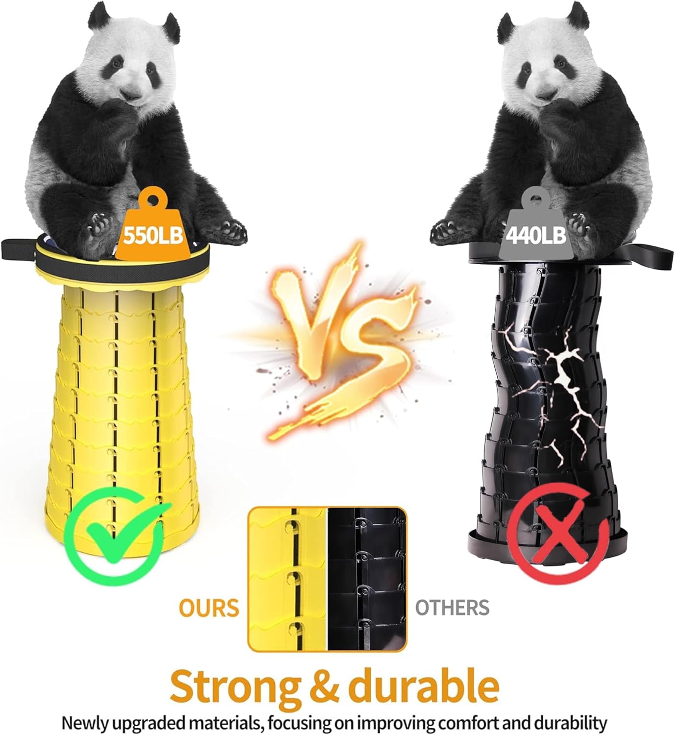 ALEVMOOM Upgraded Telescoping Collapsible Stool with Cushion, Folding Stool with Printing Portable Retractable Foldable Seat Max Load 550lbs for Adults Camping Fishing Outdoor