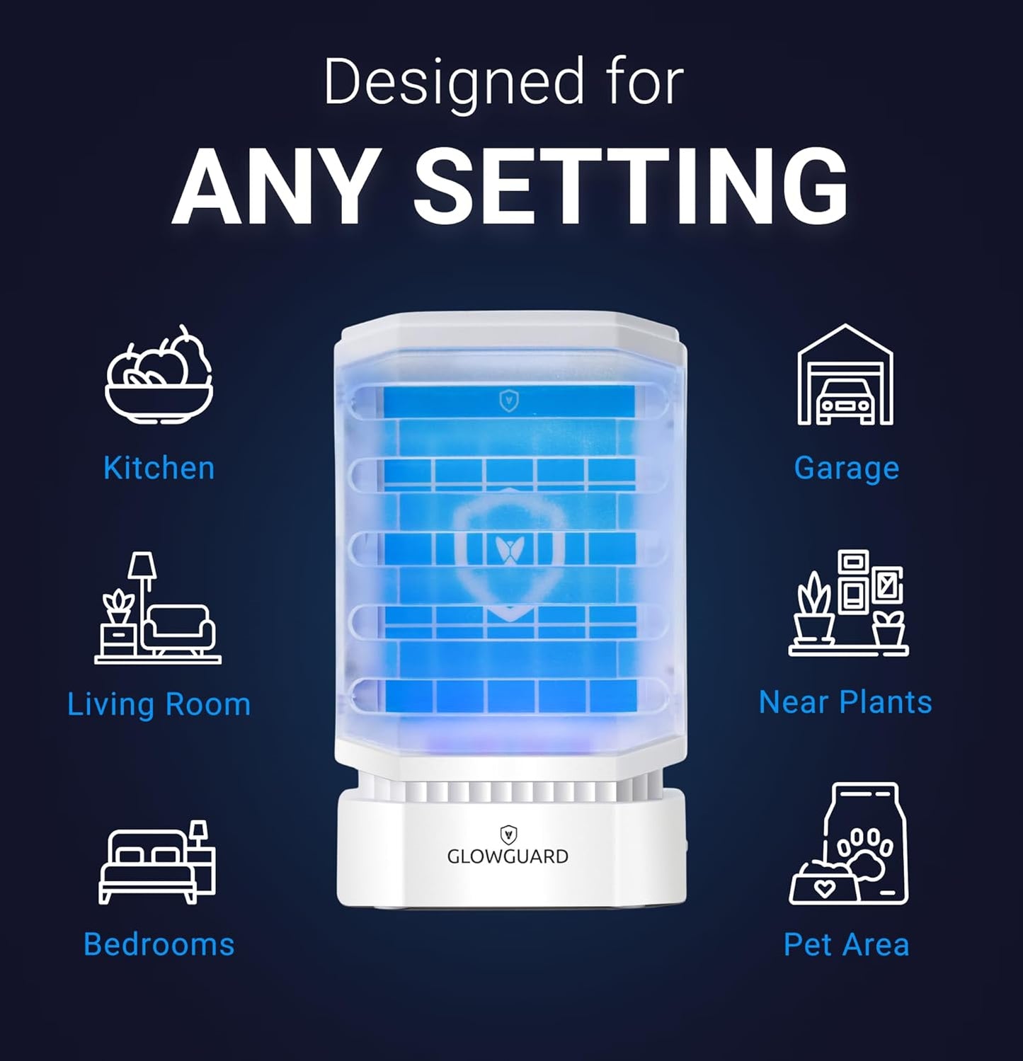 GlowGuard Cordless Flying Insect Trap Catches Fruit Flies, Indoor Gnat Killer, Magnet for Moths & Mosquitos in Dark, 1 Rechargeable Bug Trap + 4 Dual-Sided Sticky Pad Refills, 30hr Battery (White)