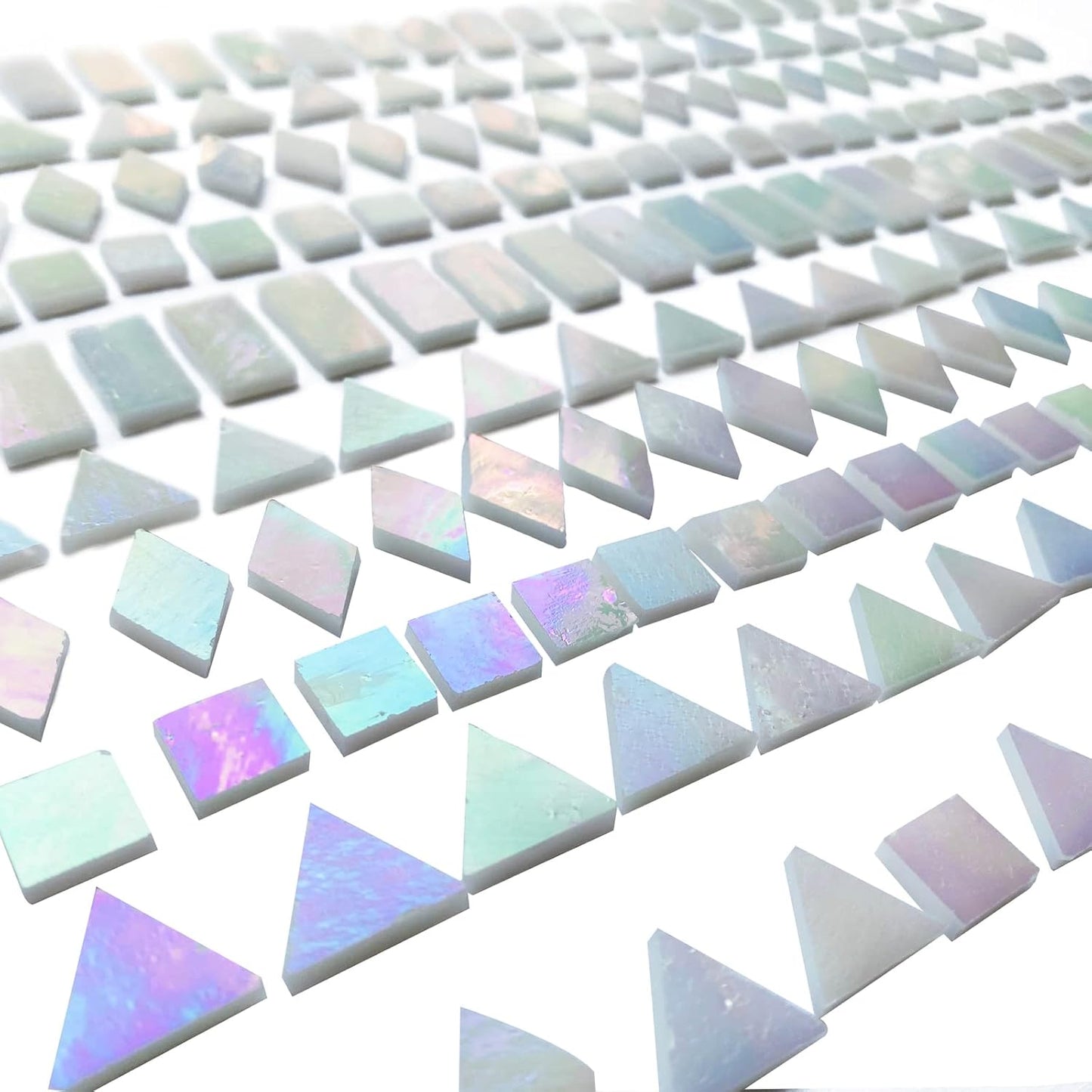Iridescent White Glass Mosaic Tiles for Crafts, 280 Pcs Mixed 4 Shapes Stained Glass Sheets, Mosaic Kit for Adults Kids, Supplies for Mosaics