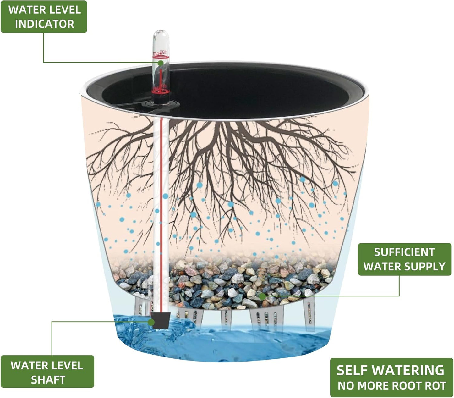 Dexceder 11x10 Inches Self Watering Planter Indoor Outdoor, Inner Pot Design, Thickened Table Flower Plant Pot with Water Level Indicator (Taupe Matte)