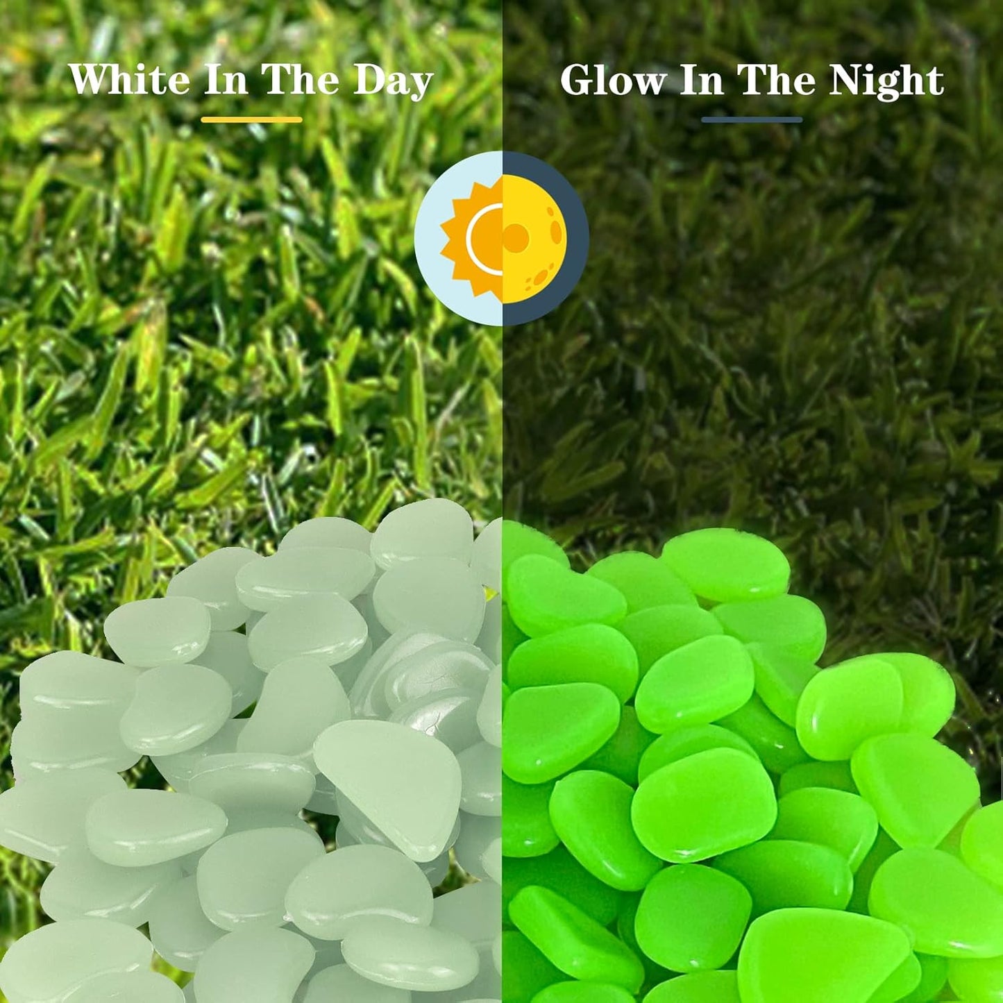 1000PCS White Long Term Glowing Decorative Stone, Glow in The Dark Rocks Light Perfect Indoor Outdoor Decor Fit for Garden Sidewalk Fish Tank Grass Flower Pots (0.3-04in/0.8-1cm)