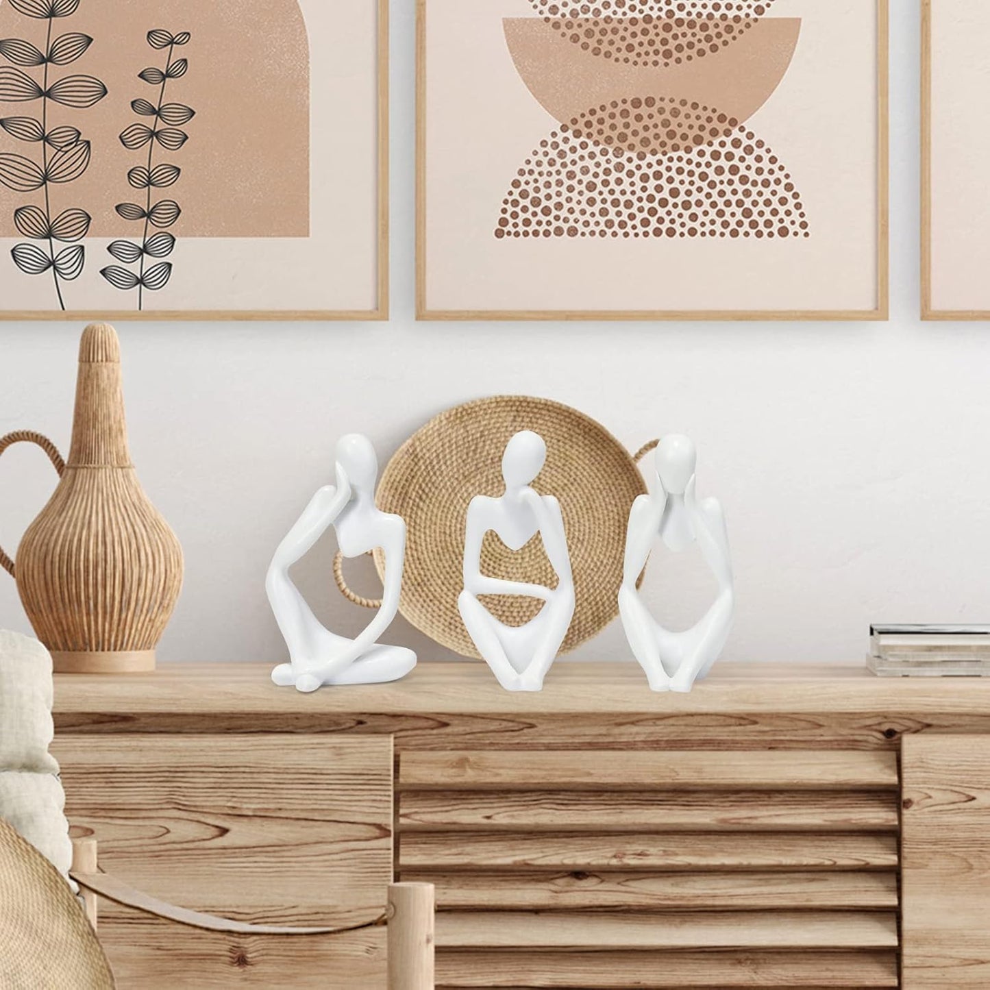 INNOLITES Resin Statue Thinker Style Decoration Abstract Sculptures Collectible Figurines for Home Decor Modern Office Shelf Desktop（White Focus）