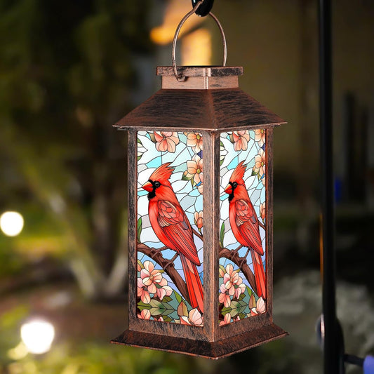 Solar Lantern Outdoor Waterproof Cardinal Garden Decor Birthday Gifts for Women Mom and Grandma Solar LED Plastic Decorative Hanging Light for Yard(Cardinal)